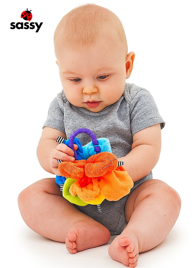 Sassy Sassy Crinkle Ball Sensory Toy - Soft Textured Fabric, Crinkling Sound, Easy Grip Ring, Stimulates Touch & Hearing - Developmental Baby Toy for 3+ Months  - Image 2