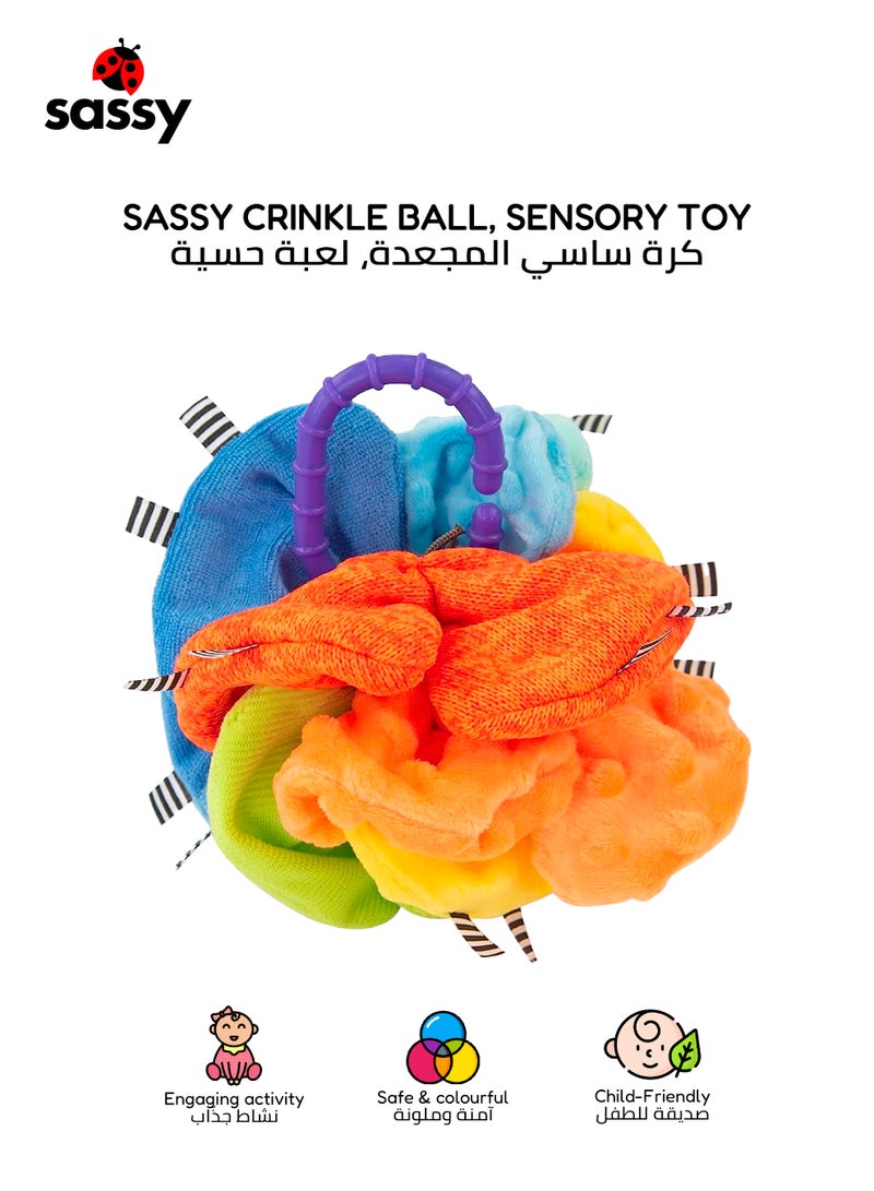 Sassy Sassy Crinkle Ball Sensory Toy - Soft Textured Fabric, Crinkling Sound, Easy Grip Ring, Stimulates Touch & Hearing - Developmental Baby Toy for 3+ Months  - Image 1