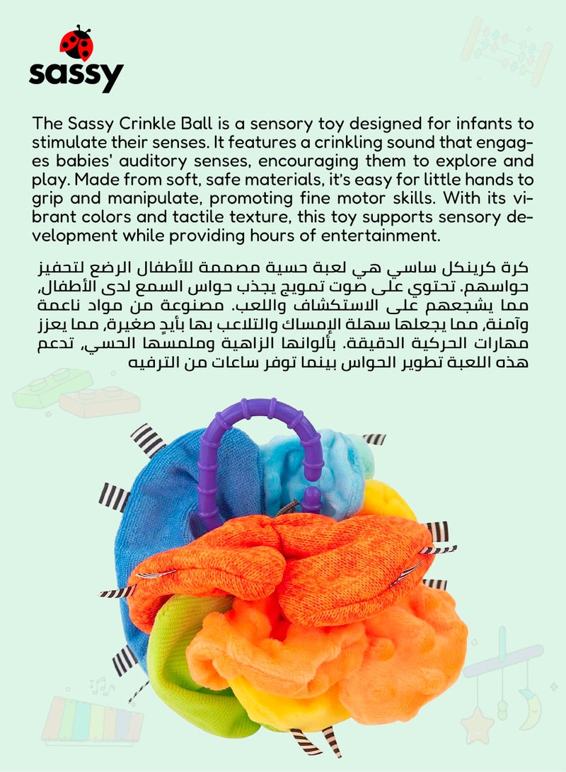 Sassy Sassy Crinkle Ball Sensory Toy - Soft Textured Fabric, Crinkling Sound, Easy Grip Ring, Stimulates Touch & Hearing - Developmental Baby Toy for 3+ Months  - Image 5