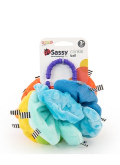 Sassy Sassy Crinkle Ball Sensory Toy - Soft Textured Fabric, Crinkling Sound, Easy Grip Ring, Stimulates Touch & Hearing - Developmental Baby Toy for 3+ Months  - Image 1