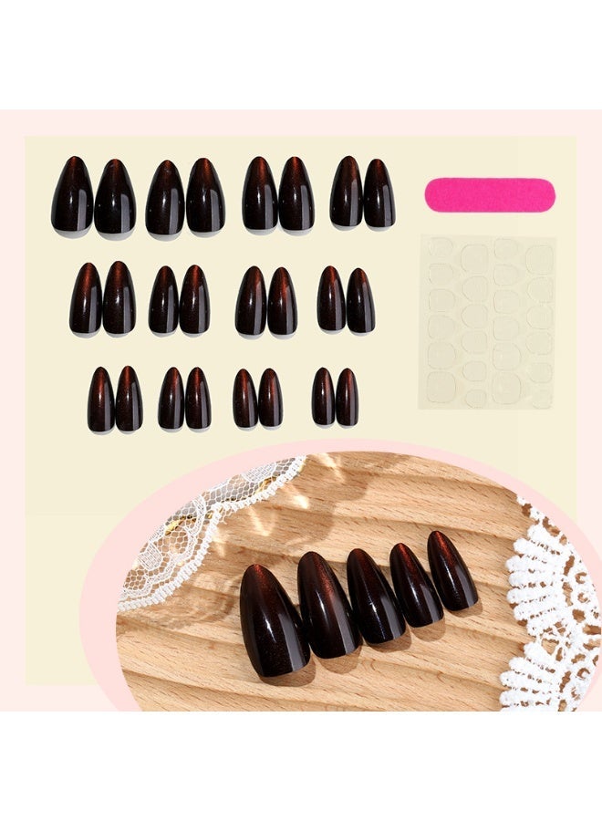 THEMIDI. Cat Eye Amber Red Press On Nails Almond Shape Glossy Gradient Artificial Nails Set Full Cover Fake Nails Reusable Stick On Nails Soft Gel Acrylic Nail Kit Elegant Minimalist Nails For Women Daily Wear Office Wedding Eid Party Salon Style Long Lasting Damage Free Nails - Image 2