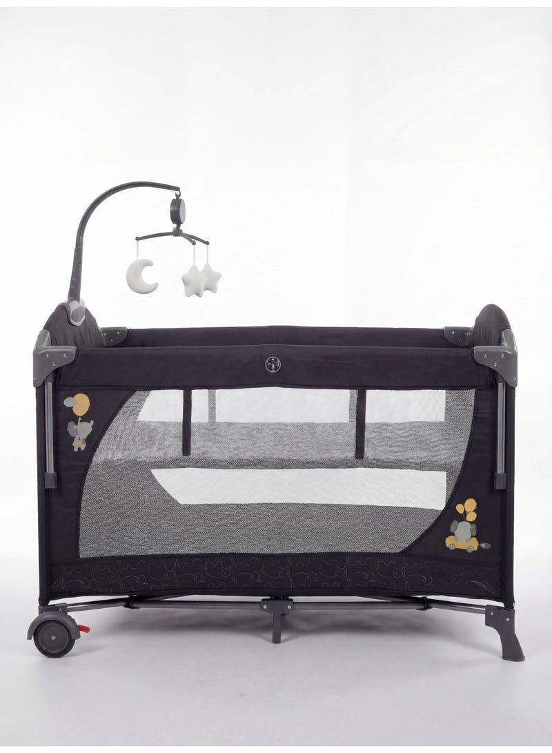 Cool Baby 2-Level Foldable Baby Travel Cot Bedside Sleeper with Mosquito Net, Diaper Changer, Music Bell & Soundproof Wheels – Portable Playard - Image 3