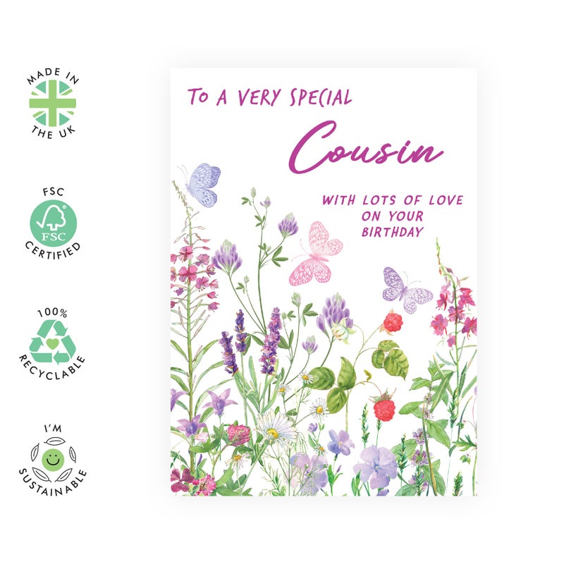 CENTRAL 23 Sweet Birthday Card for Her - 'To A Very Special Cousin' - Floral Greeting Card for Female - Flowers & Butterfly - Cousin Birthday Card - Comes with Stickers - Image 2