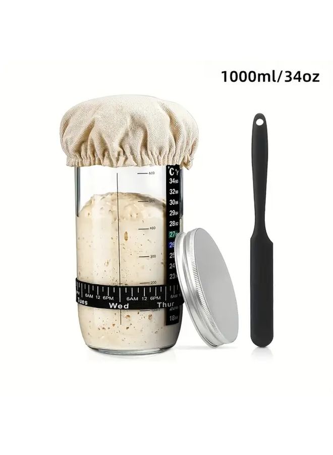 24 Oz Sourdough Starter Kit Glass Fermentation Jar With Date Marked Feeding Band Thermometer Cloth Cover And Metal Lid Bread Baking Supplies - Image 5