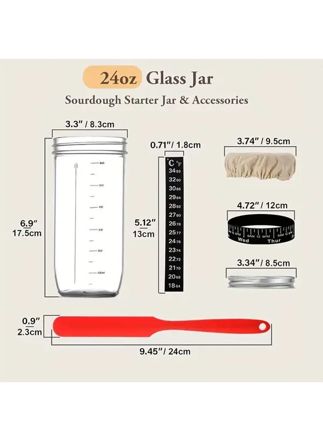24 Oz Sourdough Starter Kit Glass Fermentation Jar With Date Marked Feeding Band Thermometer Cloth Cover And Metal Lid Bread Baking Supplies - Image 4