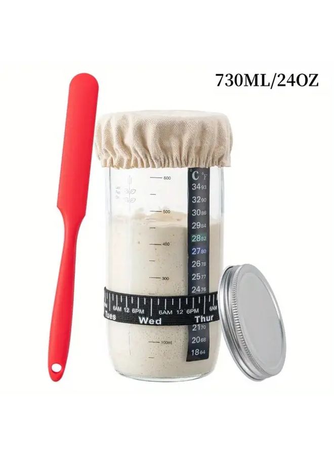 24 Oz Sourdough Starter Kit Glass Fermentation Jar With Date Marked Feeding Band Thermometer Cloth Cover And Metal Lid Bread Baking Supplies - Image 3