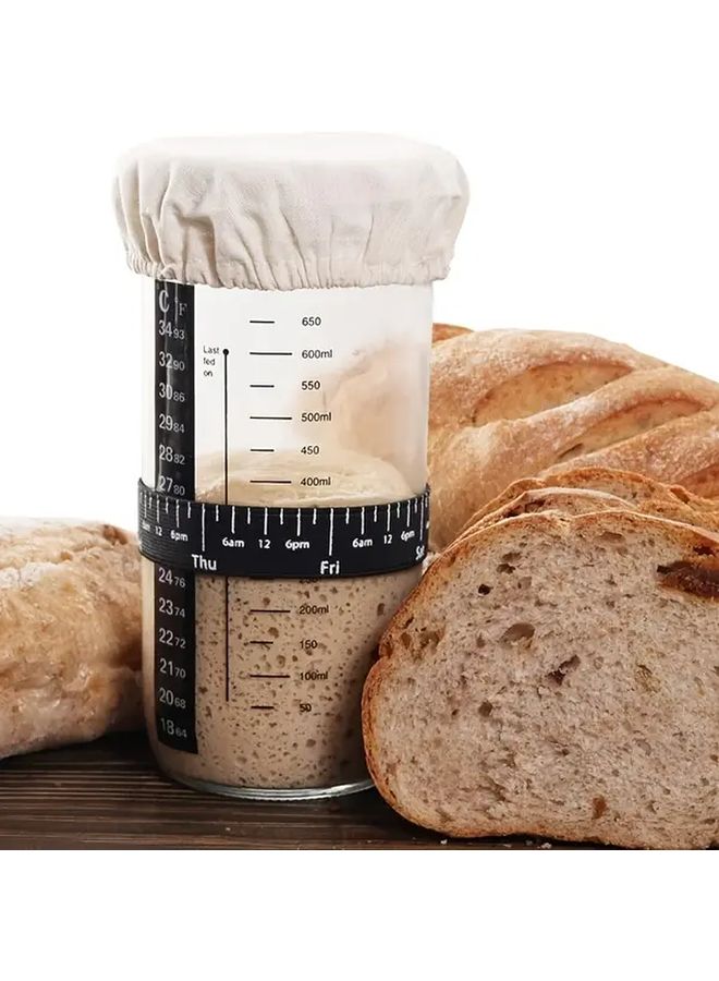24 Oz Sourdough Starter Kit Glass Fermentation Jar With Date Marked Feeding Band Thermometer Cloth Cover And Metal Lid Bread Baking Supplies - Image 2