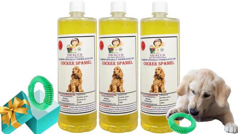 swacch Shampoo | Puppy Safe Shampoo | PH Balanced | Cocker Spaniel Dog Shampoo 1 Litre Pack of 3 Lemon + | O PVC Ring Rubber Chew Toy | Teething Chew Toy I Dental Teething I Durable I Combo Pack - Image 1