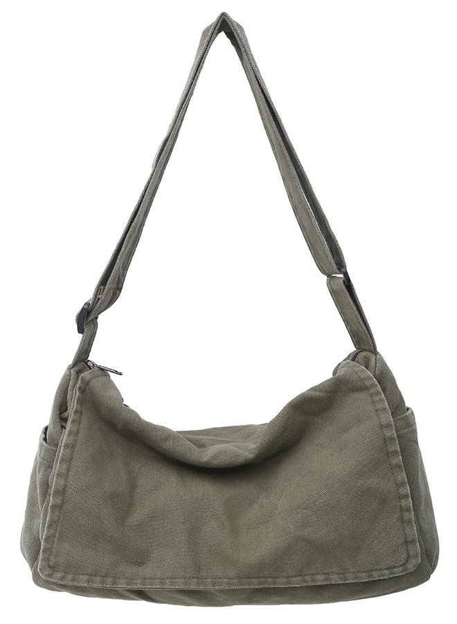 Collsants Messenger Bag for Women Men Satchel Bag Canvas Crossbody Shoulder Bag Casual Sling Bag, Green, One size - Image 1