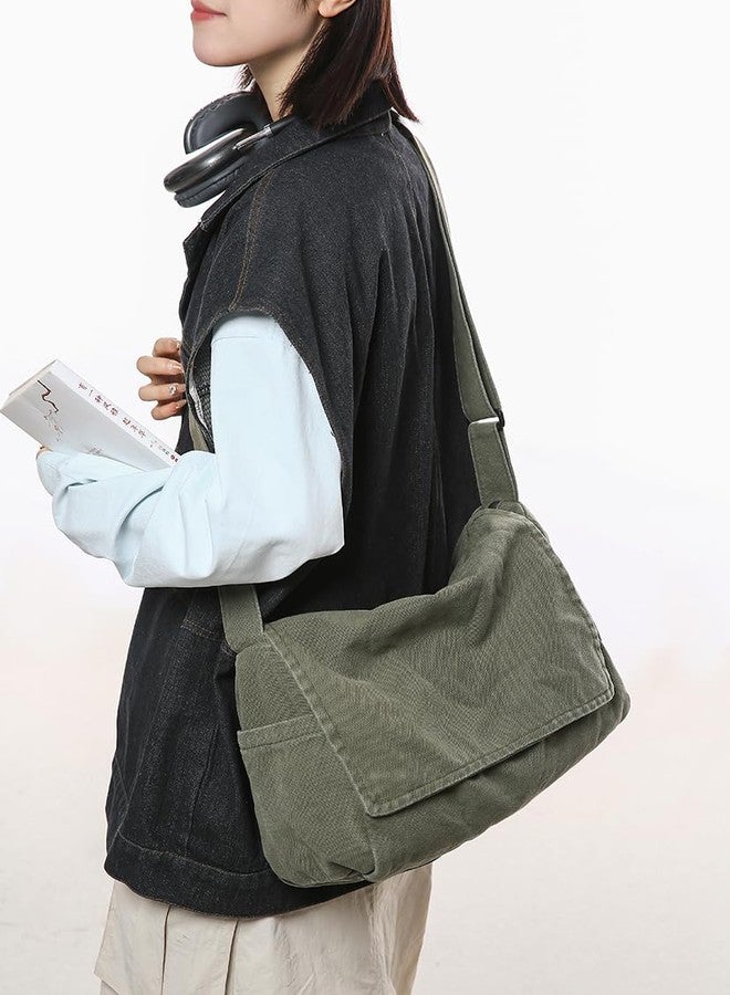 Collsants Messenger Bag for Women Men Satchel Bag Canvas Crossbody Shoulder Bag Casual Sling Bag, Green, One size - Image 4