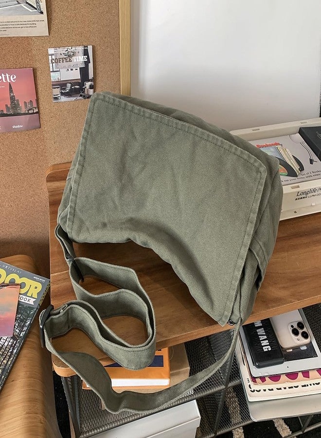 Collsants Messenger Bag for Women Men Satchel Bag Canvas Crossbody Shoulder Bag Casual Sling Bag, Green, One size - Image 2