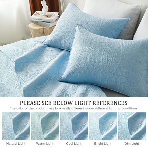 akkialla Queen Quilt Bedding Set,Sky Blue Ultrasonic Full/Queen Quilt Set,Lightweight Soft Bedspread Coverlet,Modern Style Coin Pattern Bed Cover for All Seasons,3 Piece(1 Quilt,2 Pillow Shams) - Image 5