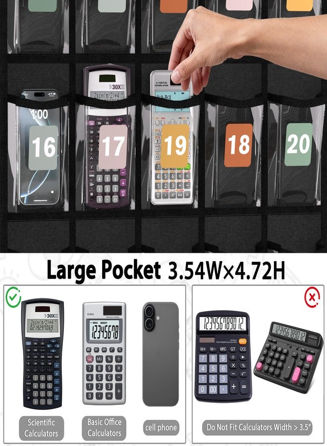 Loghot 30-Pocket Calculator Holder for Classroom, Hanging Calculator Pocket Chart with Clear PVC Pockets & Numbered Stickers, Calculator Storage Organizer for Classroom, Exam Room (Black Back-Black Border) - Image 4