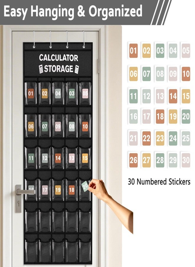 Loghot 30-Pocket Calculator Holder for Classroom, Hanging Calculator Pocket Chart with Clear PVC Pockets & Numbered Stickers, Calculator Storage Organizer for Classroom, Exam Room (Black Back-Black Border) - Image 5