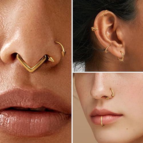 Besteel Hypoallergenic Gold Septum Rings 16G 8mm Surgical Steel Clicker Nose Rings Hoops Set Small Lip Cartilage Helix Daith Piercing Jewelry for Women Men 16 Pcs - Image 4
