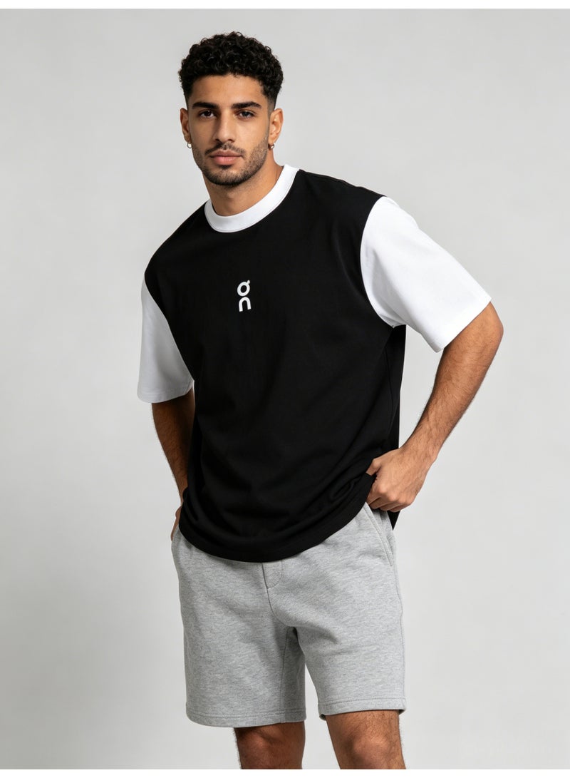 اون راننج On Running black and white stitching fake two-piece T-shirt loose breathable cotton sports trend round neck short-sleeved shirt - Image 4
