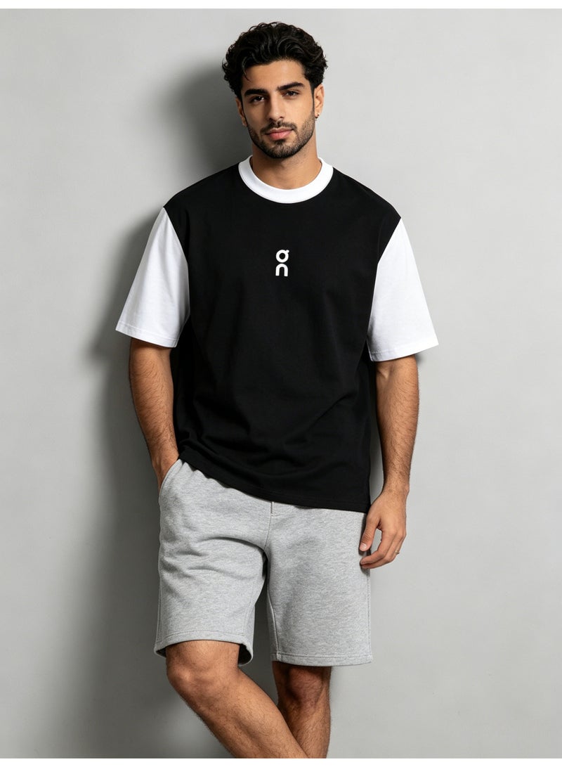اون راننج On Running black and white stitching fake two-piece T-shirt loose breathable cotton sports trend round neck short-sleeved shirt - Image 2