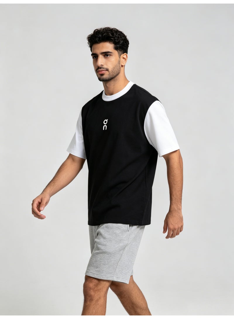اون راننج On Running black and white stitching fake two-piece T-shirt loose breathable cotton sports trend round neck short-sleeved shirt - Image 5