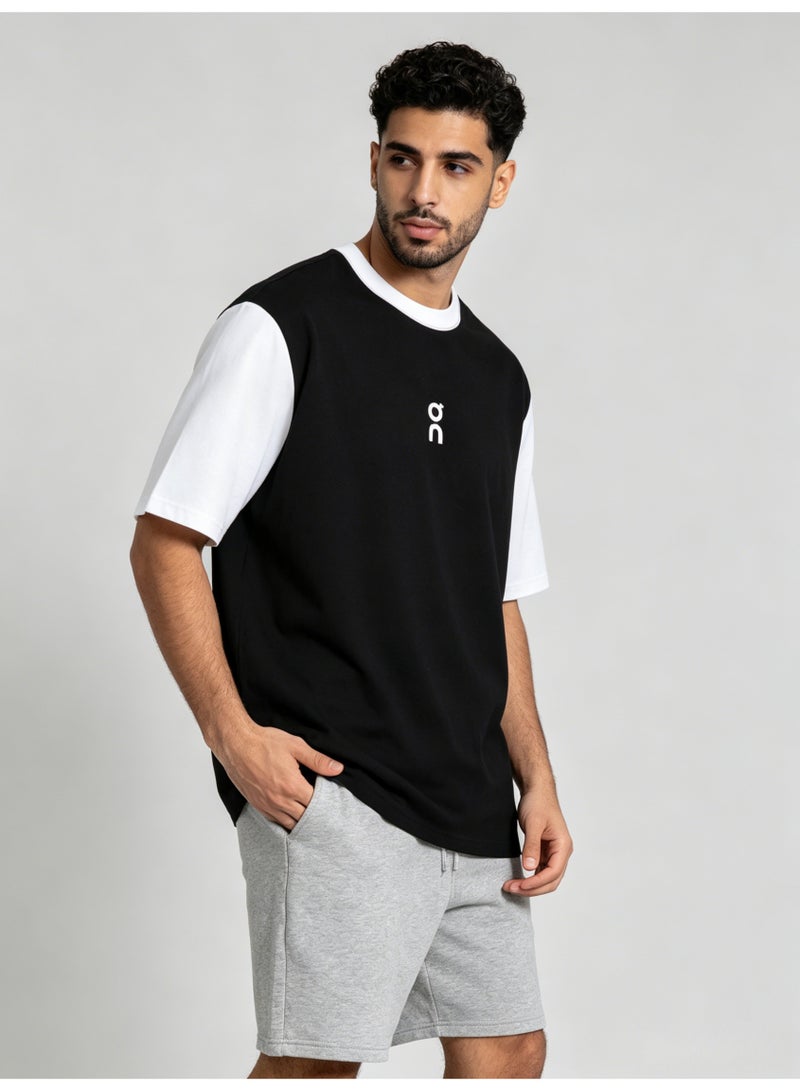اون راننج On Running black and white stitching fake two-piece T-shirt loose breathable cotton sports trend round neck short-sleeved shirt - Image 3