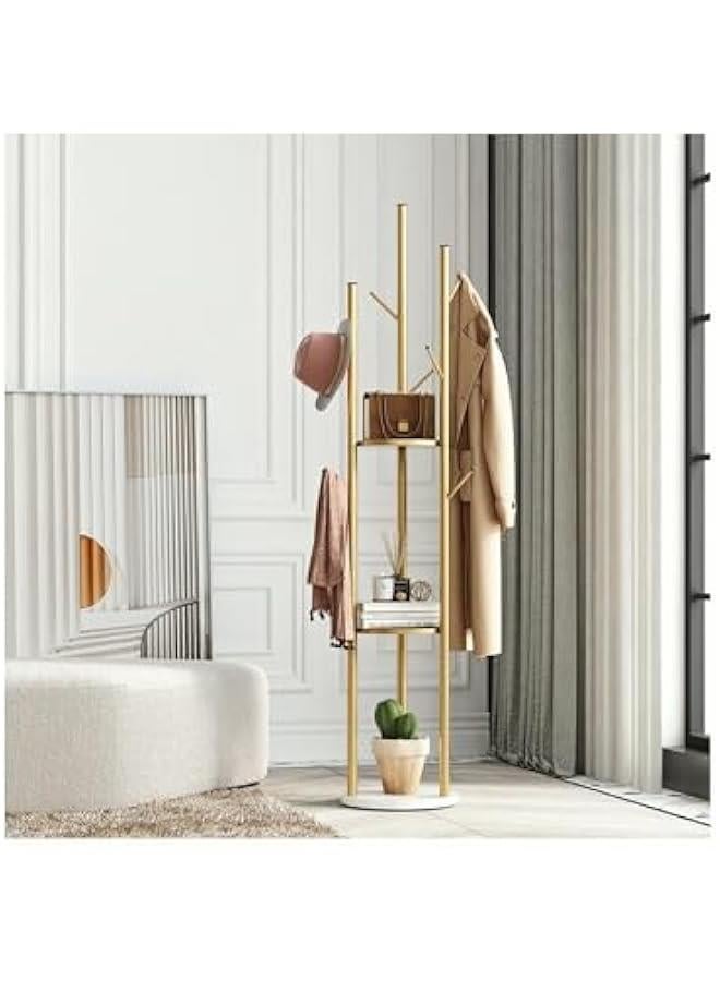 HOOKOR Metal Gold Coat Racks Freestanding, Coat Hanger Stand, Hall Tree Coat Rack for Hanging Hats, Scarves, Bags, Modern Coat Rack with Double Shelves, Corner Coat Rack, 9 Hooks (gold) - Image 3