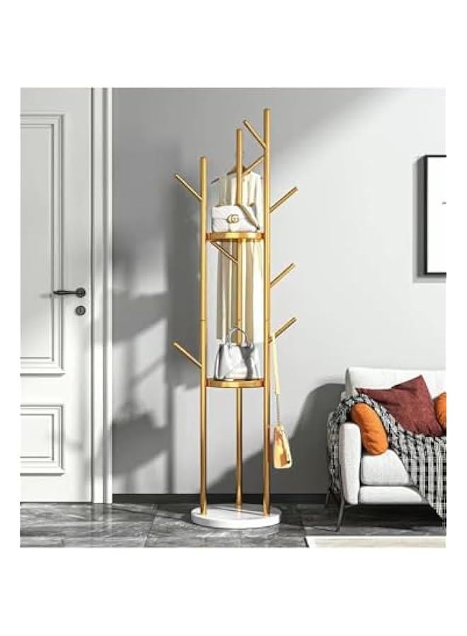 HOOKOR Metal Gold Coat Racks Freestanding, Coat Hanger Stand, Hall Tree Coat Rack for Hanging Hats, Scarves, Bags, Modern Coat Rack with Double Shelves, Corner Coat Rack, 9 Hooks (gold) - Image 1