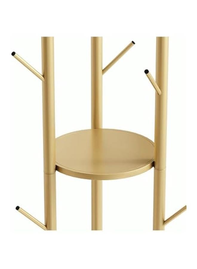 HOOKOR Metal Gold Coat Racks Freestanding, Coat Hanger Stand, Hall Tree Coat Rack for Hanging Hats, Scarves, Bags, Modern Coat Rack with Double Shelves, Corner Coat Rack, 9 Hooks (gold) - Image 5