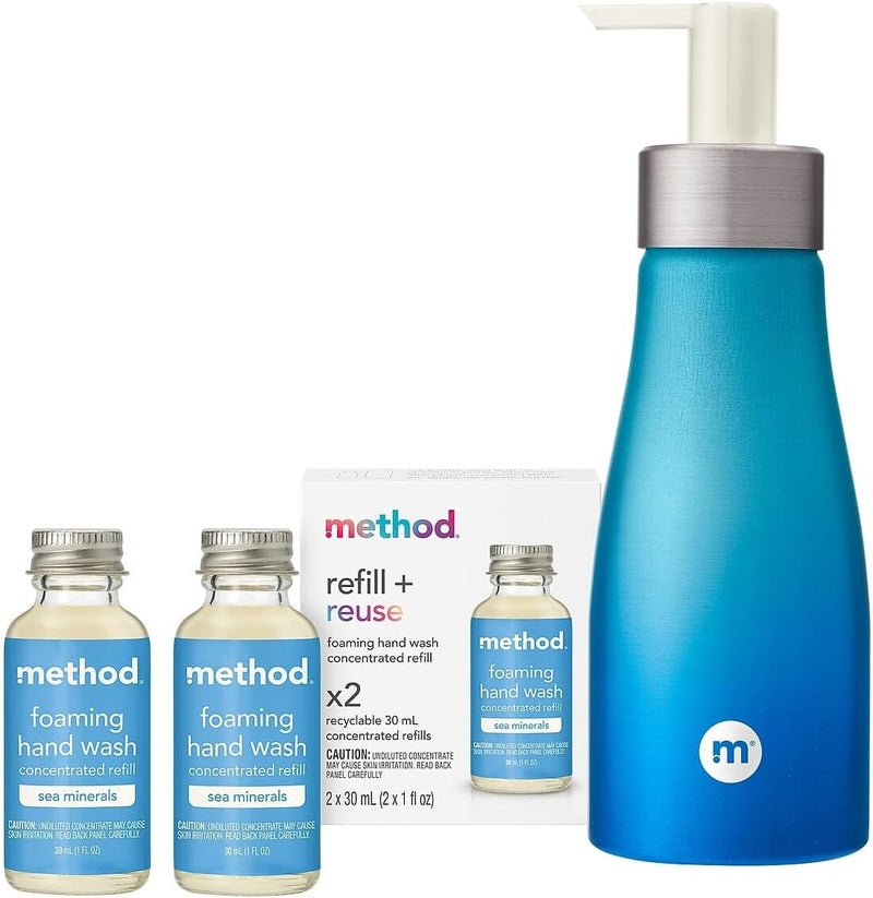 Method Foaming Hand Wash Concentrates Starter Kit Sea Minerals 1 Reusable 10 fl oz Bottle and 2 Recyclable 1 fl oz Refills