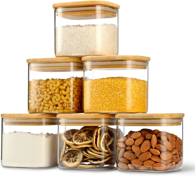 TIENER 750 ML Glass Storage Containers with Lids, Glass Jars with Lids, Clear Food Jar, Square Canister, Pantry Organizers and Storage for Cookie Flour Oat Pasta Tea Coffee Bean (1, SQ BB JAR 750ML) - Image 1
