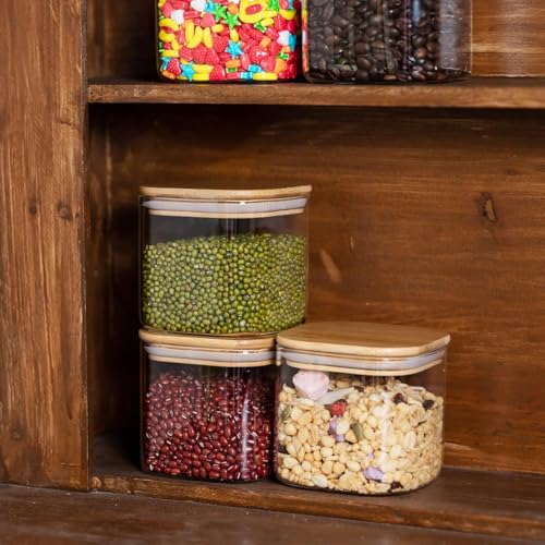 TIENER 750 ML Glass Storage Containers with Lids, Glass Jars with Lids, Clear Food Jar, Square Canister, Pantry Organizers and Storage for Cookie Flour Oat Pasta Tea Coffee Bean (1, SQ BB JAR 750ML) - Image 3