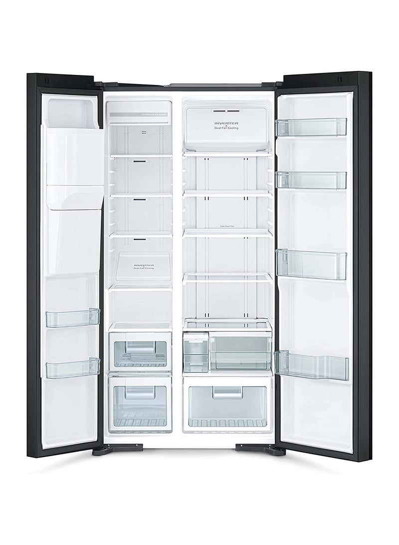 HITACHI 700L Gross Capacity  Side By Side Refrigerator with Inverter Compressor, 2 Door Fridge, Dual Fan Cooling, Quick Freezing, Touch Panel, Ice & Water Dispenser RSX700GPUK0GBK Glass Black - Image 2