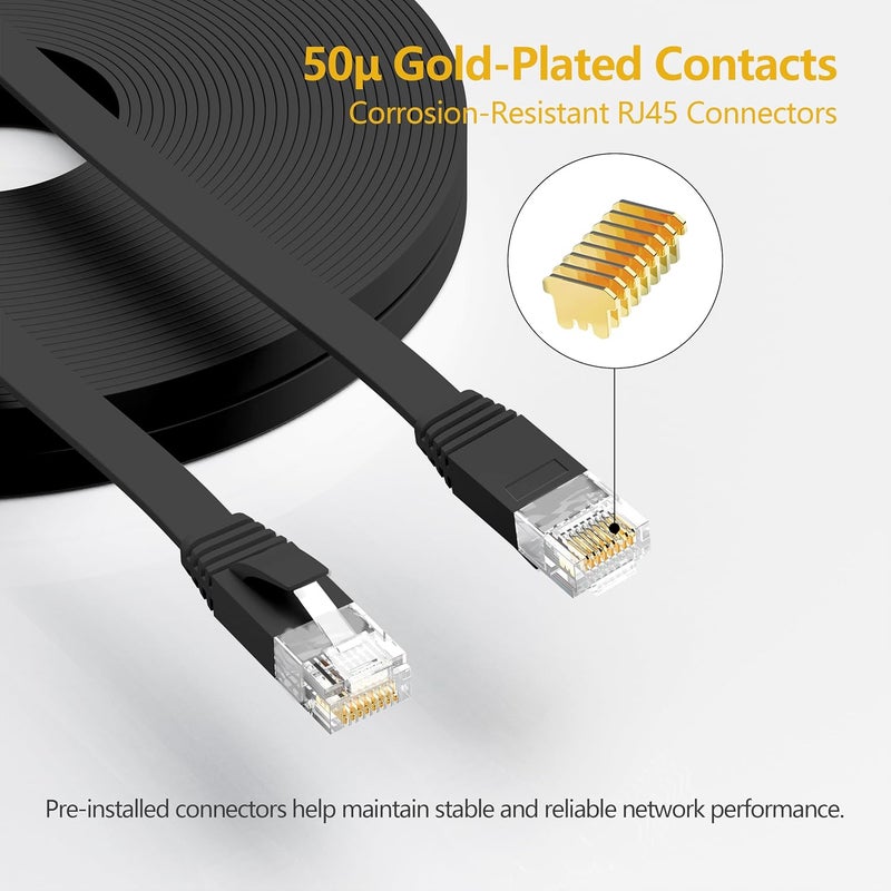 Jadaol Cat 6 Ethernet Cable 200 Ft, Outdoor&Indoor, 10Gbps Support Cat7 Network, Slim long Flat Internet LAN Patch Cord, Cat6 Solid High Speed weatherproof Cable for Router, Modem, PS4/5, Xbox, Gaming, Black - Image 2
