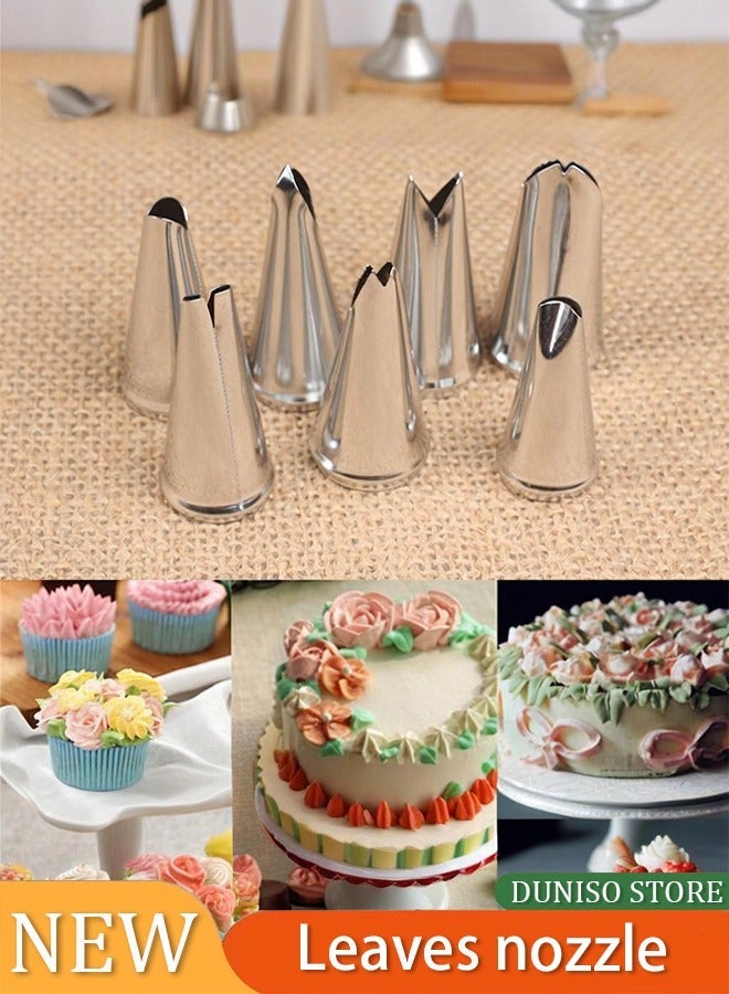 DUNISO Leaf Piping Bags and Tips Set 7 Pieces Piping Tips Set Cake Decorating Tips Icing Piping Nozzles Set Cupcake Decorating Kit Cupcake Pastry Tool Stainless Steel - Image 1