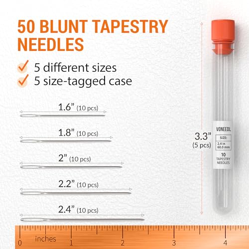 VONEEDL Large Eye Blunt Tapestry Needles (Pack of 50) - 5 Sizes with 5 Storage Tubes - Perfect for Darning, Embroidery, Cross-Stitching, Needlepoint, Crafting, Knitting, Weaving, and DIY - Image 2