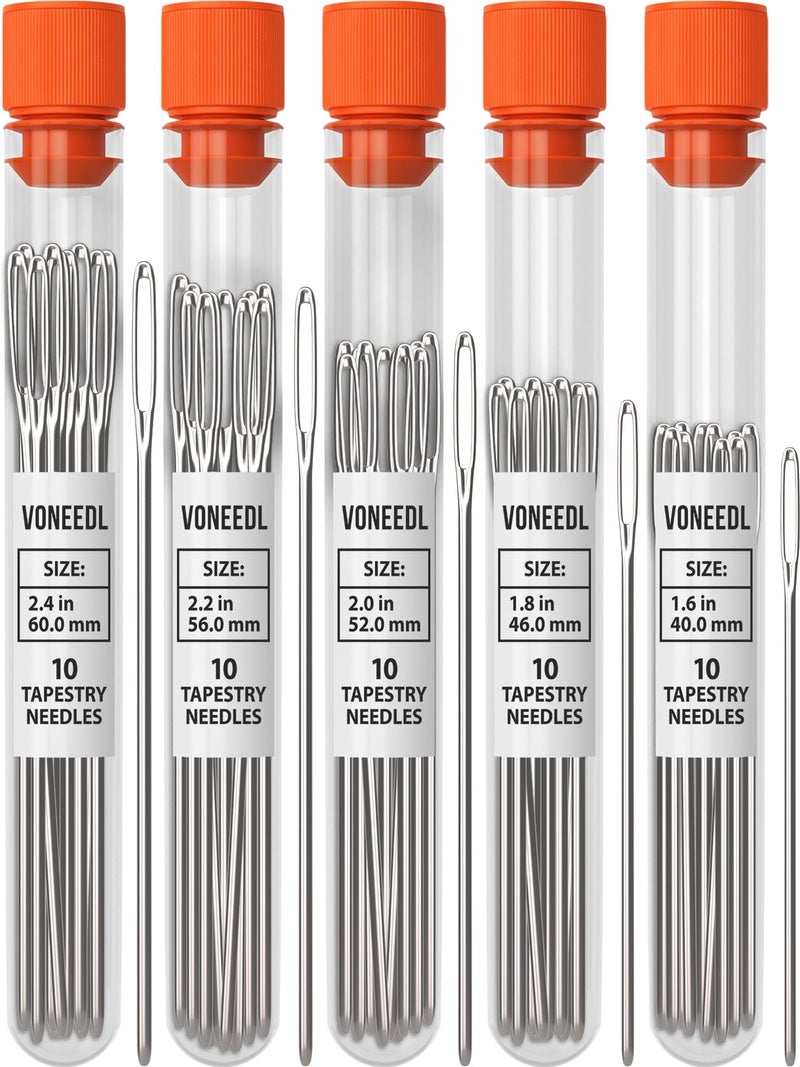 VONEEDL Large Eye Blunt Tapestry Needles (Pack of 50) - 5 Sizes with 5 Storage Tubes - Perfect for Darning, Embroidery, Cross-Stitching, Needlepoint, Crafting, Knitting, Weaving, and DIY - Image 1
