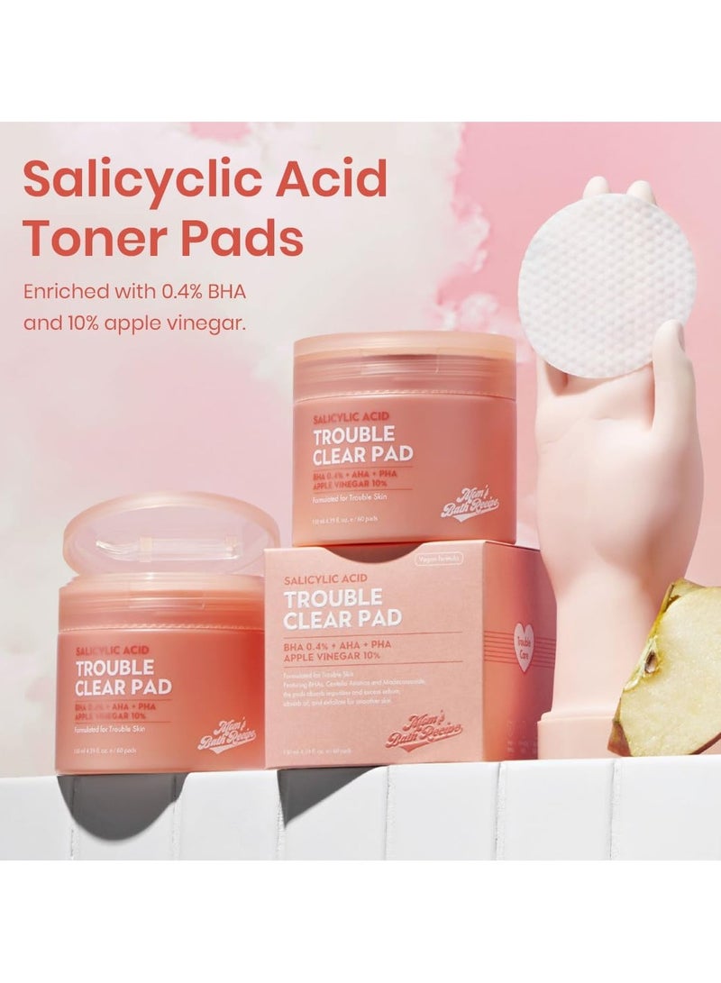 Moms Bath Recipe 60pcs Korean Salicylic Acid Trouble Clear Pad - AHA BHA PHA Exfoliating Face Pads for Acne & Oily Skin - Removes Blackheads, Whiteheads & Clogged Pores - Image 5
