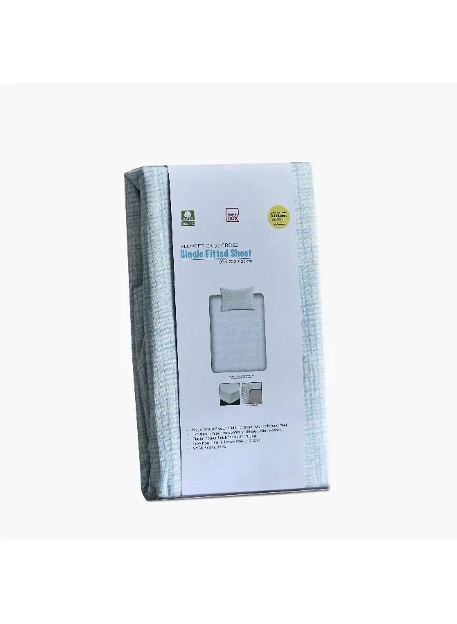 Home Box Tom Slumber Criss Cross Single Cotton Fitted Sheet - 90x200+25 cm