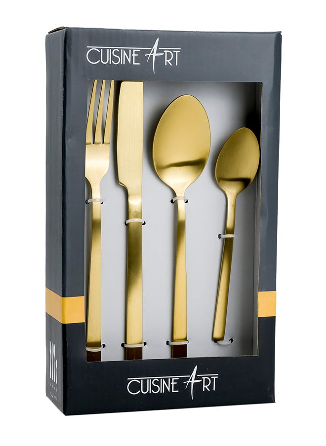 Cuisine Art - طقم أدوات مائدة كوزين آرت كلير 16 قطعة - أدوات مائدة أنيقة من الفولاذ المقاوم للصدأ الذهبي - Image 1