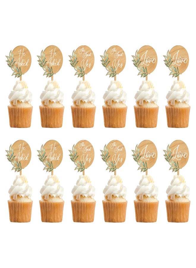Party to Be 12 PCS Engagement Party Cupcake Toppers She Said Yes Cake Cupcake Decorations in Wood - Image 1