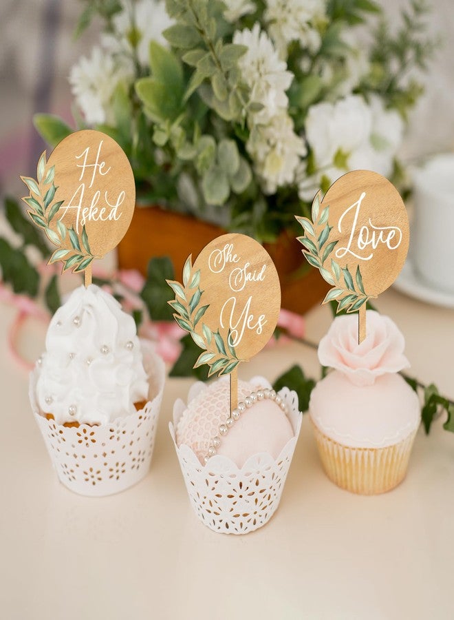 Party to Be 12 PCS Engagement Party Cupcake Toppers She Said Yes Cake Cupcake Decorations in Wood - Image 3
