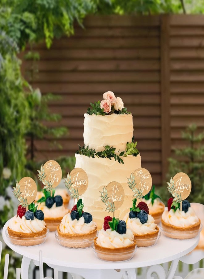 Party to Be 12 PCS Engagement Party Cupcake Toppers She Said Yes Cake Cupcake Decorations in Wood - Image 4
