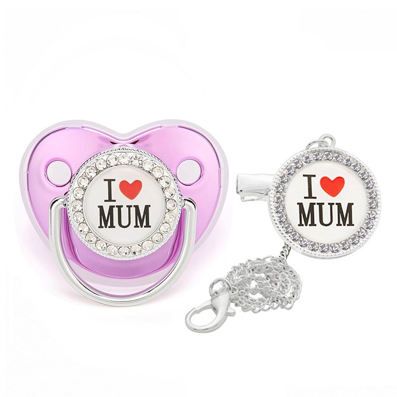 new love series baby diamond pacifier baby drill soothing play mouth with chain clip - Image 3