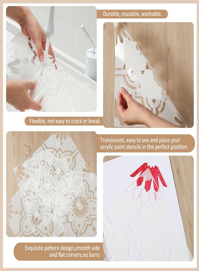 زنون قوالب بلاط قابلة لإعادة الاستخدام من زونون، 4 قطع، مقاس 12 × 12 بوصة، قوالب جدارية، قوالب رسم أنماط بلاط، قوالب لسجلات القصاصات، ديكورات الجدران والأرضيات والأقمشة (بأسلوب عصري) - Image 3