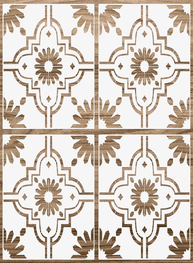 زنون قوالب بلاط قابلة لإعادة الاستخدام من زونون، 4 قطع، مقاس 12 × 12 بوصة، قوالب جدارية، قوالب رسم أنماط بلاط، قوالب لسجلات القصاصات، ديكورات الجدران والأرضيات والأقمشة (بأسلوب عصري) - Image 1