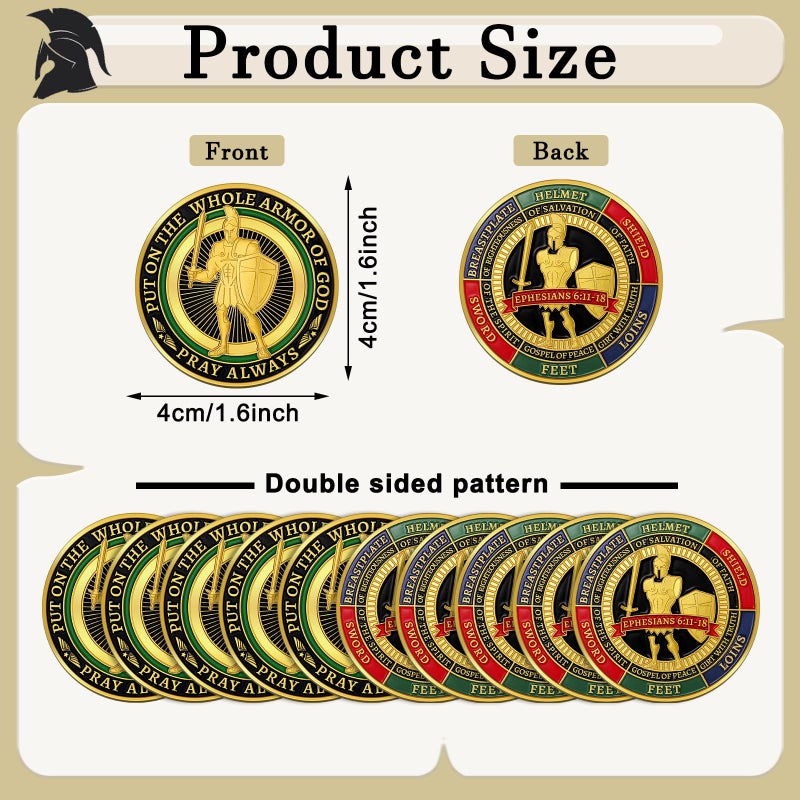 Nosiny 10 Pcs Put on the Whole Armor of God Coin Religious Prayer Coins for Christian Church School(Classic Style) - Image 2