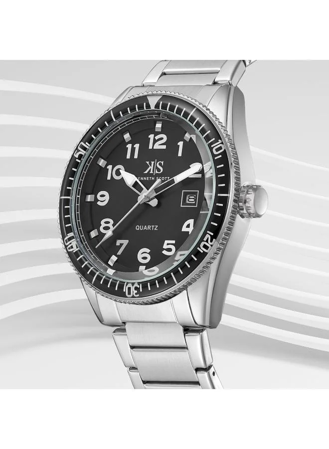 Kenneth Scott Black Men's Stainless Steel Analog Watch K23028-SBSB - 44x50 mm for Men | Best Price UAE