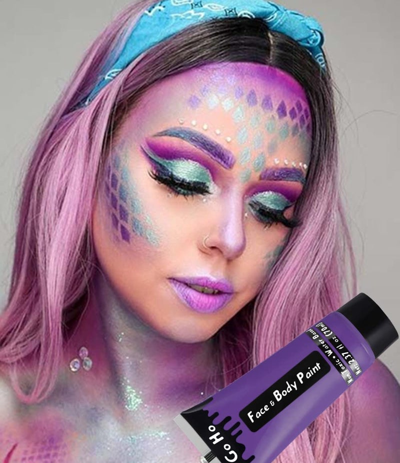 Go Ho Purple Face Body Paint Washable(2.37oz/pc),Full Coverage,Smooth,Water Based Cream Purple Body Paint for SFX Cosplay Costumes Festivals Halloween Ursula Witch Makeup - Image 3