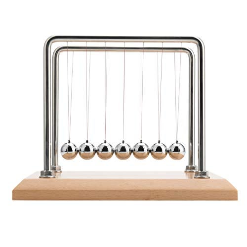 CERROPI Newton Cradle Balance Balls Newton Pendulum with 7 Balls Classic Newton Swing Ball Science Physics Gadget Desk Toys Accessories 55 Sec Swingtime Beech Wood Base - Image 1