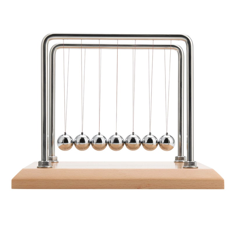 CERROPI Newton Cradle Balance Balls Newton Pendulum with 7 Balls Classic Newton Swing Ball Science Physics Gadget Desk Toys Accessories 55 Sec Swingtime Beech Wood Base - Image 2