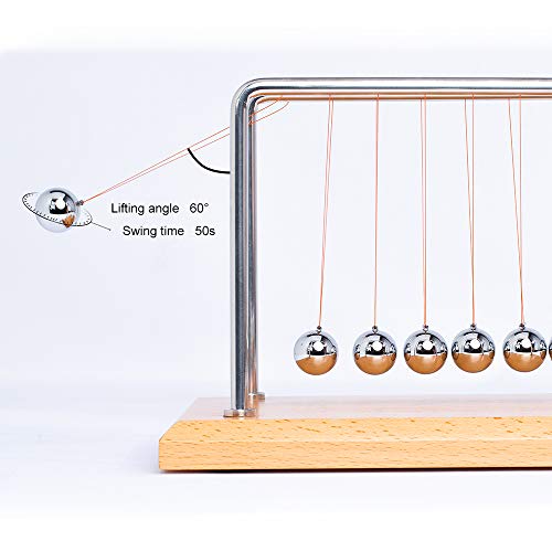 CERROPI Newton Cradle Balance Balls Newton Pendulum with 7 Balls Classic Newton Swing Ball Science Physics Gadget Desk Toys Accessories 55 Sec Swingtime Beech Wood Base - Image 3
