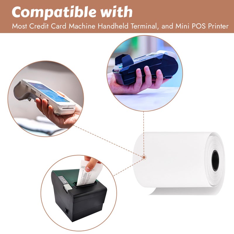 MOWPOG (8 Rolls) 2 1/4" x 55' Thermal Receipt Paper, Compatible with Most Credit Card Machine Handheld Terminal, and Mini POS Cash Register Printer - Image 3